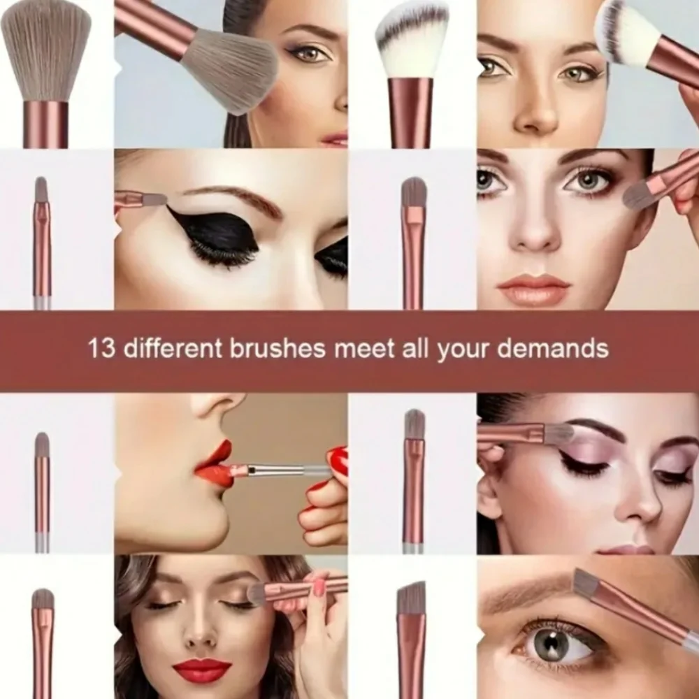 13 PC High-Quality Professional Makeup Brushes, Green, Blue, Brown